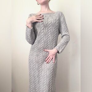 Grey Ralph Lauren Cotton Wool Blend Sweater Dress